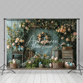Aperturee - Aperturee Vintage Floral Haystack Basket Eggs Easter Backdrop
